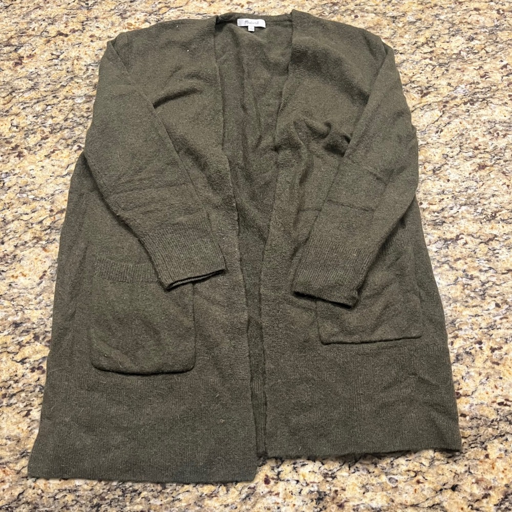 Madewell Womens Olive Green Open Front Knit Cardigan Sweater Size Small Pockets